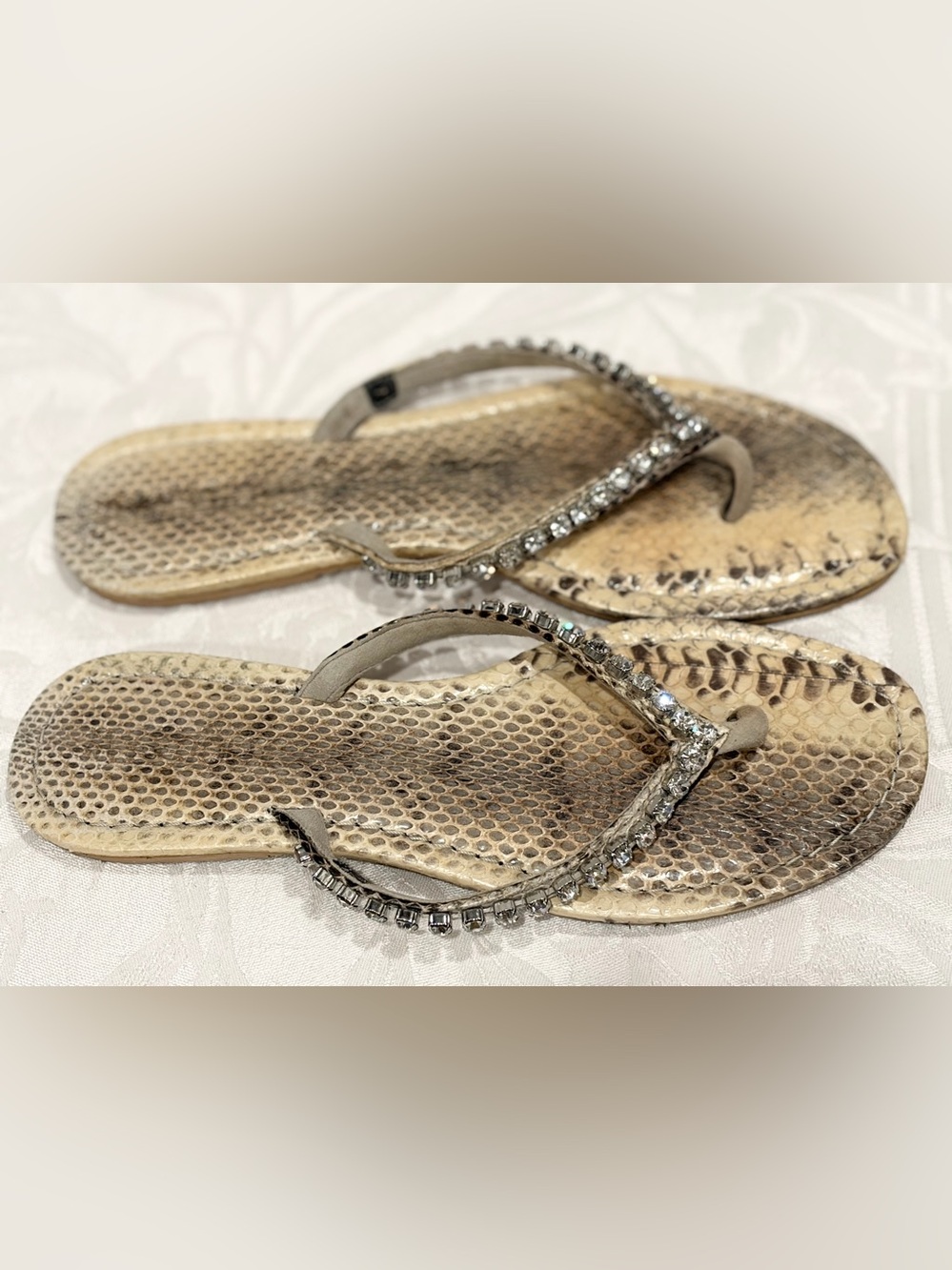 Mystique Real Snake & Crystal Jeweled Thong Sandals 7 7.5 $250